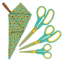 Load image into Gallery viewer, Special Gift Box Sunflowers Scissors Set with Soft Grip, 3 Sizes in Handmade Fabric Case for Crafts, Office, School
