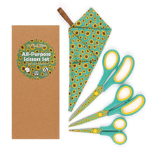 Load image into Gallery viewer, Special Gift Box Sunflowers Scissors Set with Handmade Fabric Case - Includes 3 Sizes for Crafts, School, and Office Use
