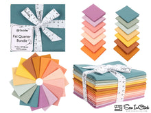 Load image into Gallery viewer, Fat Quarter Bundle with 14 colorful cotton squares, perfect for quilting and crafting. Includes a ribbon-wrapped set labeled 100% cotton.
