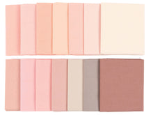 Load image into Gallery viewer, Fat Quarter Bundle of 100% Cotton in Soft Pinks - 14 Colors for Quilting, 20.8 x 18.1 inches each, ideal for crafting and gifting.
