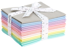Load image into Gallery viewer, Pastel mix fat quarter bundle of 100% cotton fabric, 14 colors stacked and tied with ribbon, ideal for quilting and crafting.
