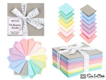 Load image into Gallery viewer, Pastel Mix Fat Quarter Bundle, 14 colors, 100% cotton, 53x46 cm each, perfect for quilting and crafting, packaged with ribbon and label.
