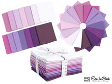 Load image into Gallery viewer, Fat Quarter Bundle in shades of purple and magenta, 100% cotton fabric for quilting and crafting. Includes 14 assorted pieces.
