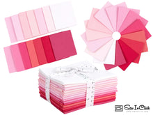 Load image into Gallery viewer, Fat Quarter Bundle in shades of pink and magenta, 100% cotton, 14 pieces, perfect for quilting and crafting.

