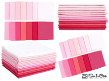 Load image into Gallery viewer, Fat Quarter Bundle in shades of pink and magenta for quilting, 100% cotton, 14 pieces, soft and washable, perfect for crafting gifts.
