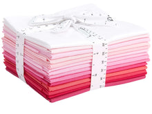 Load image into Gallery viewer, Fat Quarter Bundle in pink and magenta hues, 100% cotton, 14 pieces tied with ribbon, perfect for quilting and crafting.
