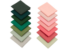 Load image into Gallery viewer, Fat Quarter Bundle in pink and emerald green shades, 100% cotton, ideal for quilting and crafts; set of 14, 20.8 x 18.1 inches each.
