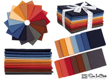 Load image into Gallery viewer, Jewel tones fat quarter bundle, 100% cotton, quilting fabric assortment, 14 pieces, vibrant ground and water colors.
