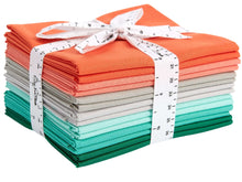 Load image into Gallery viewer, Christmas Fat Quarter Bundle in Pine Xmas colors, 100% cotton quilting fabric, 14 pieces tied with measuring ribbon, ideal for crafting.
