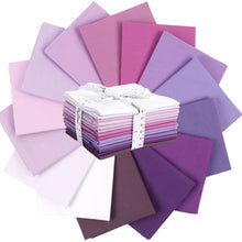 Load image into Gallery viewer, Fat Quarter Bundle in shades of purple and magenta, 100% cotton quilting fabric, 14 pieces, perfect for crafting and sewing projects.
