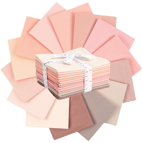 Fat Quarter Bundle of 100% Cotton in Soft Pinks, 14 Colors, Perfect for Quilting and Crafting, Gift Set with Ribbon, 53x46 cm Each